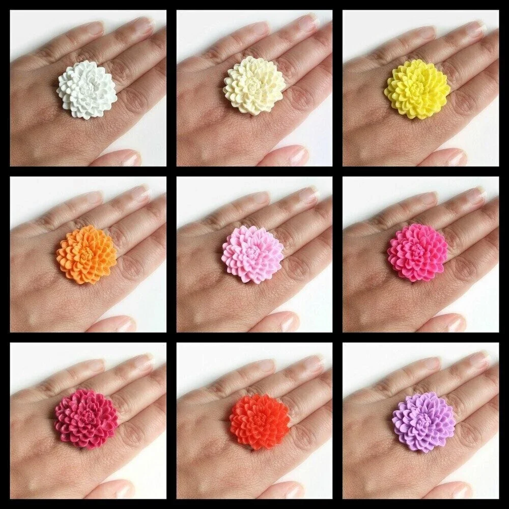 Lilac Purple Flower Ring Adjustable Chrysanthemum Ring - more colours available